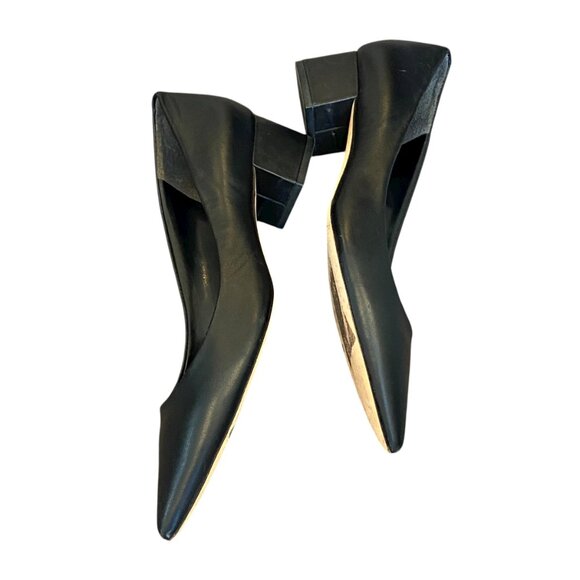 Via Spiga Guervie Black Leather Block Heel Pointed Toe Pumps Shoes Sz 8.5 #177H - Picture 6 of 9